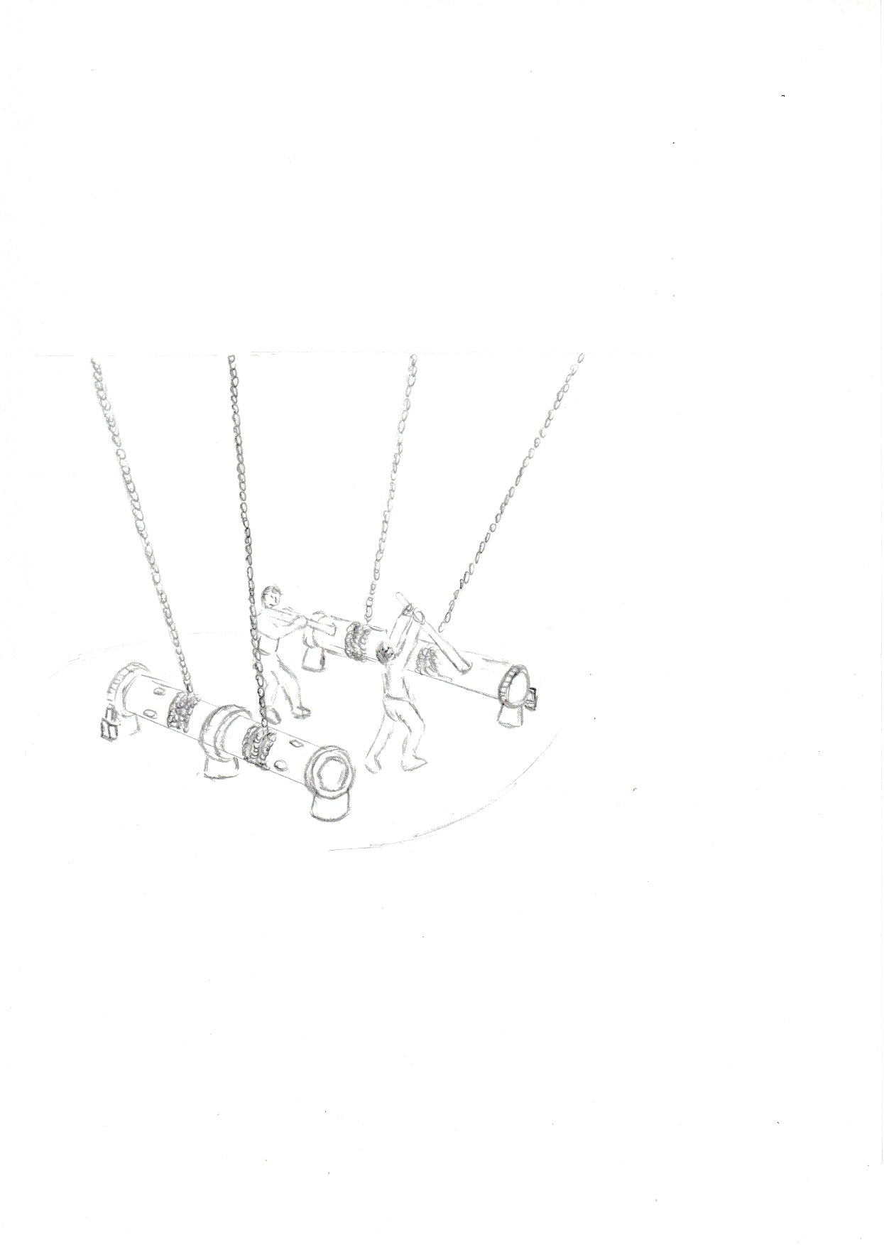 Crew operating suspended machinery