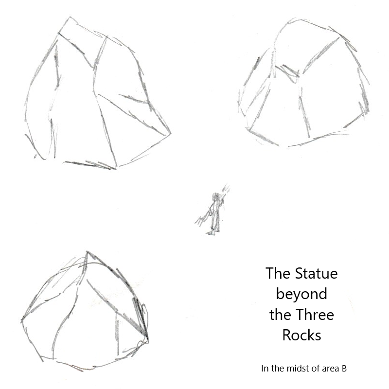 The statue beyond the three rocks
